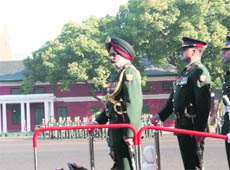 Lt-Gen RS Sujlana, Commandant, IMA, reviews a parade by gentlemen cadets of the academy in Dehradun on Thursday.