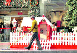 A shopping mall in Gurgaon all decked up in view of the coming Christmas festival