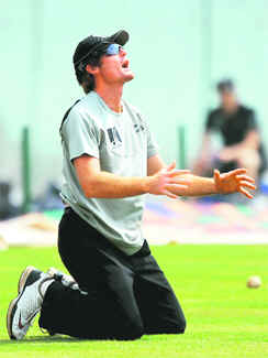 Martin Guptill reacts during a training session in Chennai on Thursday.