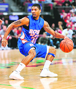Westly Perryman of the Boise State Broncos brings the ball up the court against the UNLV Rebels during their game in Las Vegas on Wednesday. UNLV won 75-72.  AFP