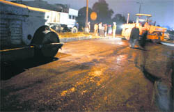 The road being constructed at night in Bhagat Singh Nagar, Ludhiana