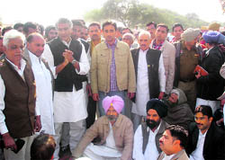 Members of the Bishnoi community and others stage a dharna at Abohar on Friday