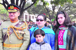 Sarfaraz, Pakistans military attach, with his wife and children at the passing-out parade of the academy in Dehradun on Saturday