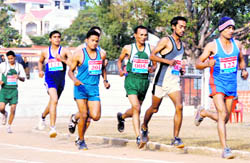 Athletes participate in the 36th HNB Garhwal University Inter-Collegiate Athletic Meet in Dehradun on Saturday