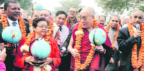 Tibetan spiritual leader The Dalai Lama at the 11th International Conference of Chief Justices of the World, in Lucknow