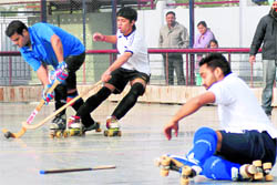 Participants in action during the skating carnival at Manav Mangal Smart School in Mohali on Sunday