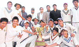 GMSSS Cricket Academy team in a jubilant mood after winning the Leslie Gordon Carver cricket tournament in Chandigarh on Sunday