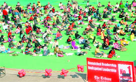 Budding painters participate in The Tribune painting contest at Government Museum and Art Gallery, Sector 10, Chandigarh, on Sunday