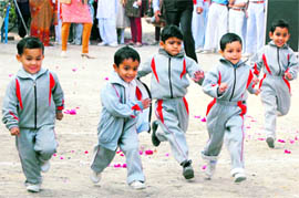 Tiny tots of Rose Mount School take part in the annual sports day celebrations in Dehradun on Sunday