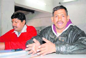 Prantiya Rakshak Dal chief Vir Singh Rawat addresses a press conference in Dehradun