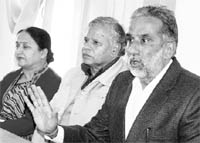 BJP state president Krishanpal Gujjar addresses mediapersons in Sector 2, Panchkula,