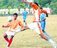 A match in the Shivalik Football Tournament underway in Dehradun 