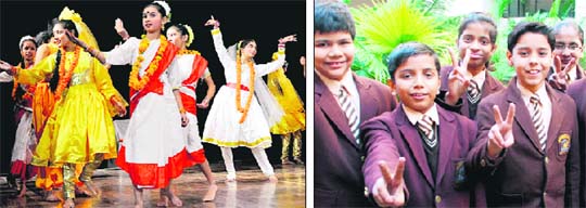 Students perform at the energy conservation day celebrations at St Stephens School, Chandigarh, on Tuesday; and (right) students of Manav Mangal School, who participated in the International Informatics Olympiad, in a jubilant mood in Panchkula on Tuesday. 