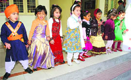 Tiny tots at a function in MapleBear school in Dehradun on Tuesday.
