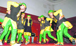 Students perform during a cultural function organised by the Jubbal Kothkhai Youth Association in Shimla