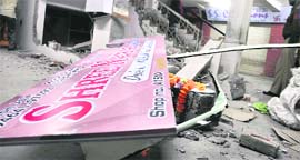 A shop in the AC market that was demolished in Ludhiana on Tuesday.