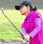 Nalini Singh Siwach caught in a bunker on the second day of the Hero Honda Womens Professional Golf Tour at the Chandigarh Golf Club