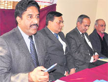 Dr Hardeep Singh, contesting elections for the post of IMA district president, at a press conference in Ludhiana on Wednesday