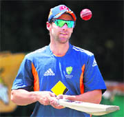 Phil Hughes in the nets during a practice session at the WACA ahead of the third Ashes Test against England starting on Thursday.