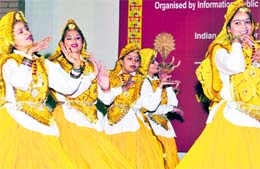 Haryanavi girls perform folk dance during the 2nd Annual Festival of Arts and Culture of Haryana at HUDA open air theatre in Gurgaon