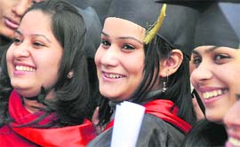 SIFT students are all smiles after receiving diplomas during a convocation in Ludhiana on Thursday.