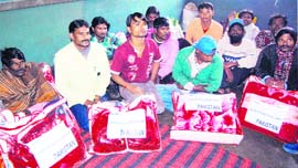 Indian fishermen freed by Pakistan at a beggars asylum in Amritsar on Thursday.