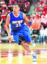 Orlando Johnson #33 of the UC Santa Barbara Gauchos drives against the UNLV Rebels during their game at the Thomas & Mack Center in Las Vegason Wednesday. UC Santa Barbara won 68-62.