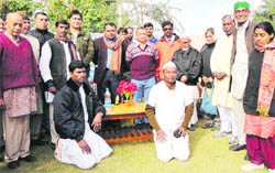 Members of the Gandhi Global Family rally with Deputy Commissioner PK Pole at Reasi on Friday