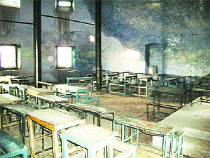 The deplorable condition of a classroom.