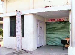 A verandah in front of a corner shop covered by the gurdwara management to create additional space for a charitable dispensary in the Model Town Extension market in Ludhiana.