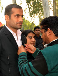 Cricketer Irfan Pathan at TerraQuiz-2010 organised by The Energy and Resources Institute and Hero Honda Motors Ltd near Gurgaon on Saturday.
