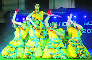 Students of Doon International School perform at the school annual function on Friday. A Tribune photograph