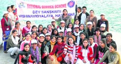 Students from Gujarat and of Dev Sanskriti University at the Saptsarovar ghat in Haridwar. 