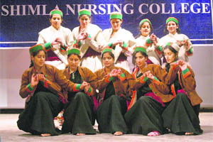 Students of Nursing College perform during their annual day at Gaiety Theatre in Shimla on Saturday.
