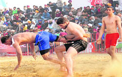 A kabaddi match in progress at Jarkhar village near Dehlon