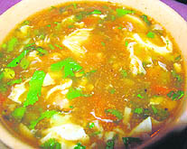 Talumein soup, with something to nibble on the side, is very tempting