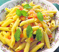 Penne pasta with fresh tomato sauce is a foodies delight