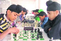 A chess meet in progress in Ludhiana on Sunday.