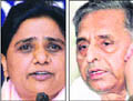 BSP chief Mayawati and (R) SP chief Mulayam trade charges over electoral violence