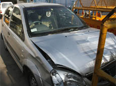 The car that hit the four police personnel at Terminal 3 of Indira Gandhi International Airport in New Delhi on Sunday night.