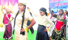 Students perform at the annual function of DAV Inter College in Dehradun on Monday.