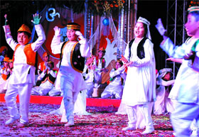 Students of Lord Rama Public School presenting a cultural item at the Gala Merry Evening in Bathinda on Tuesday.