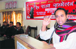 Ravi Rai, general secretary, AISA, addresses a convention in Dehradun on Tuesday