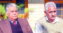 Vijay Dheer (right), a key witness in the Ruchika Girhotra case, along with Ruchikas father SC Girhotra, addresses the media at his residence in Panchkula on Tuesday.
