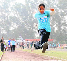 Students of The Millennium School at the athletics meet in Sector 7, Chandigarh, on Wednesday.