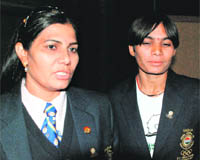 National womens coach Sunil Dabas (left) and kabaddi player Manisha Dalalat Indradhanush Auditorium, Panckkula, on Wednesday.