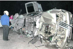 The damaged vehicle after an accident in Faridabad 