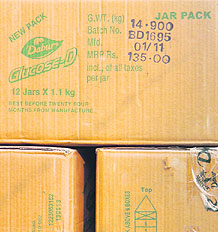 A picture of Glucose D cartons showing manufacturing date of next year.