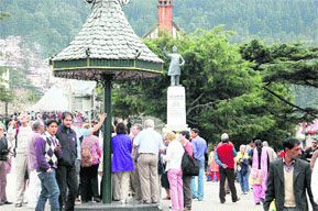 Tourists gathered in Shimla on Wednesday. 