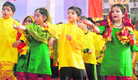 Students give a performance at the Annual Day function of KC International School in Jammu on Wednesday.